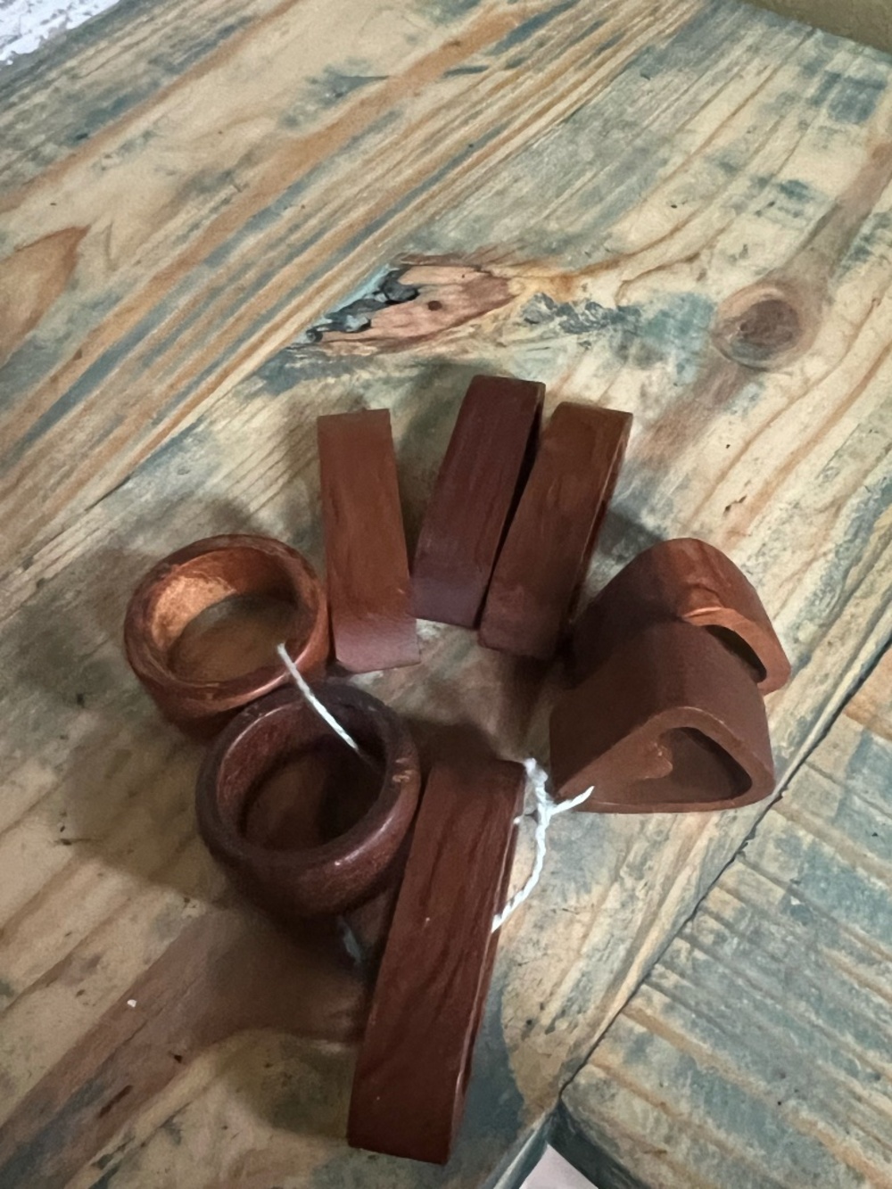 Vintage 1970s Hand Carved Wooden Napkin Rings Set of 8 –Boho Design, Midcentury